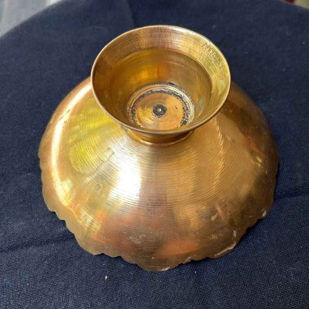 Vintage 5.5” Etched Design Brass Bowl from India